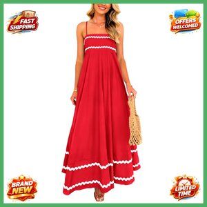 Sleeveless Spaghetti Strap Maxi Dress Flowy Boho Casual Beach Ruffle